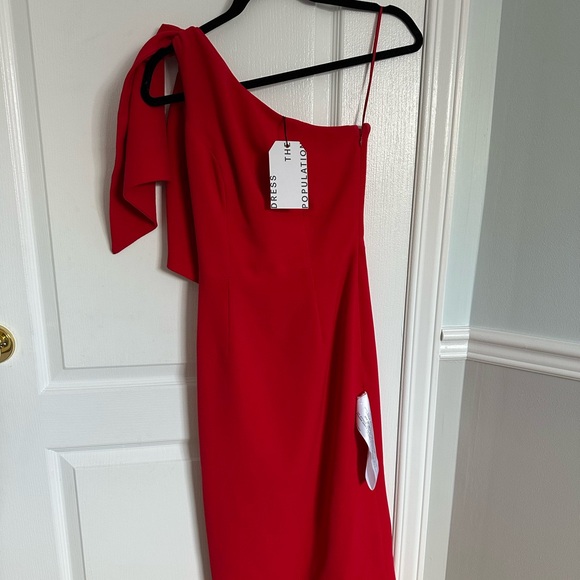 NWT Dress the Population Vibrant Red One-Shoulder Dress - Size XXS - Picture 9 of 13
